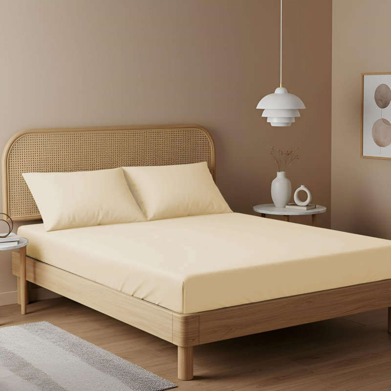 Machine Woven Fitted Sheet, King, Cream
