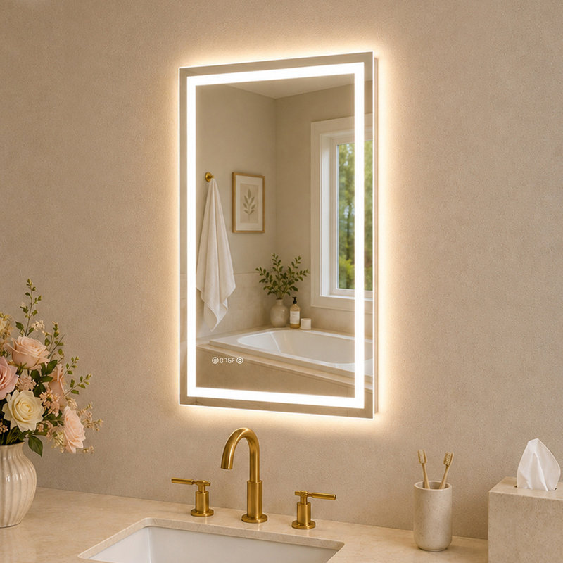 Miroir de salle de bain mural en cristal poli anti-buée à lumière DEL l 20 po x H 30 po TMMV, L 20 po x H 30 po