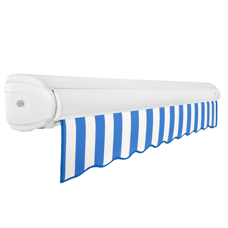 Awntech Key West Patio Retractable Awning with Cassette, 9.38" H x 144" W x 120" D, Bright Blue/White