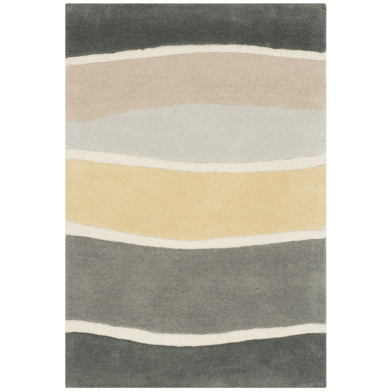 Steuart Abstract Handmade Tufted Grey/Gold Area Rug, Rectangle 2' x 3'