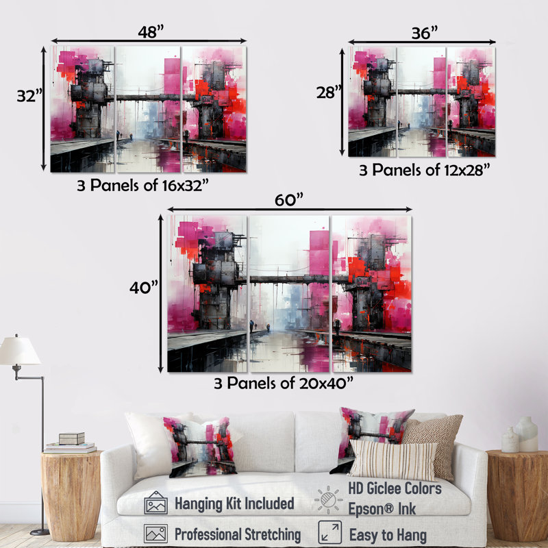 Ensemble de décoration murale Magenta, Toile tendue, H 32 po x l 48 po x P 1 po