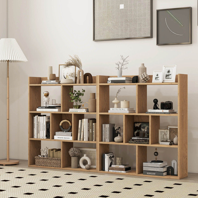 Étagère de rangement 2 pièces 7 cubes avec anti-basculement pour salon, Naturel