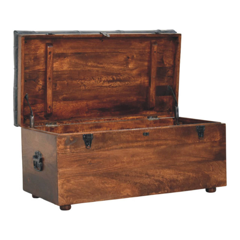 Black Buffalo Hide Leather Storage Trunk