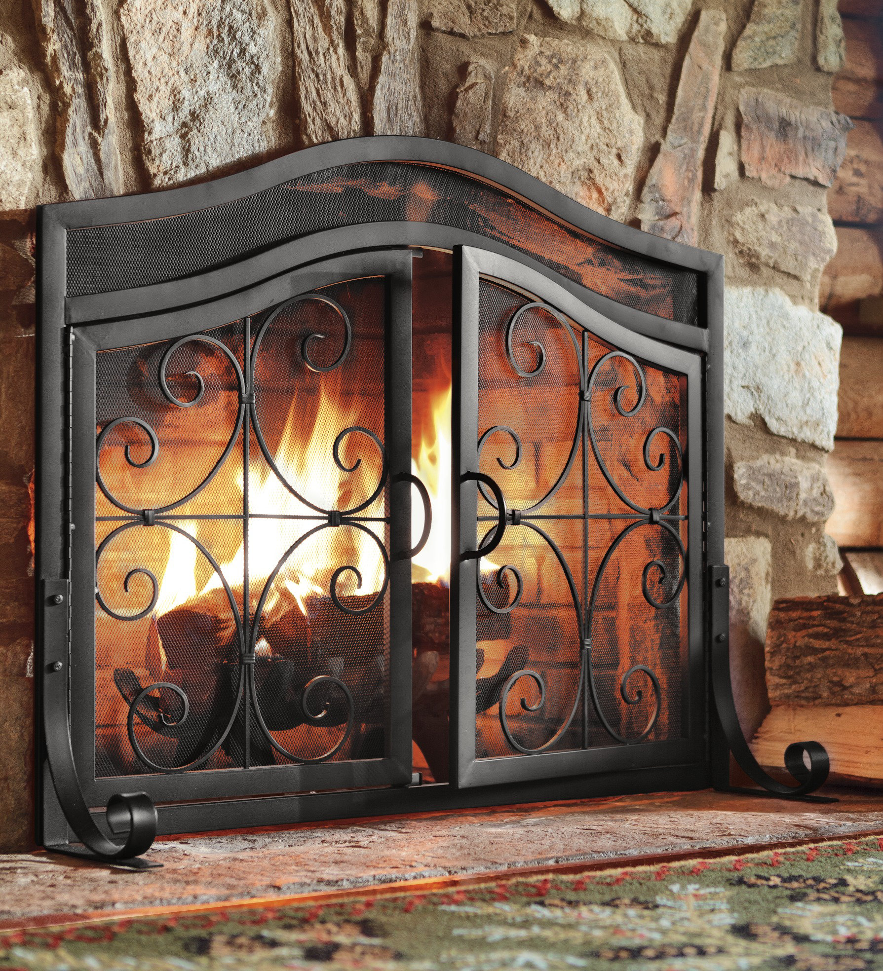 Plow & Hearth Small Crest Fireplace Screen With Doors & Reviews | Wayfair
