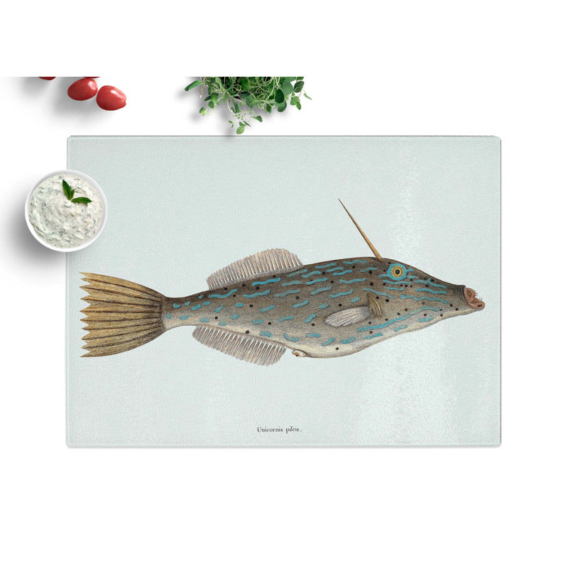 Tempered Glass Bahama Unicorn Fish by Mark Catesby Chopping Board, 39 cm x 28.5 cm