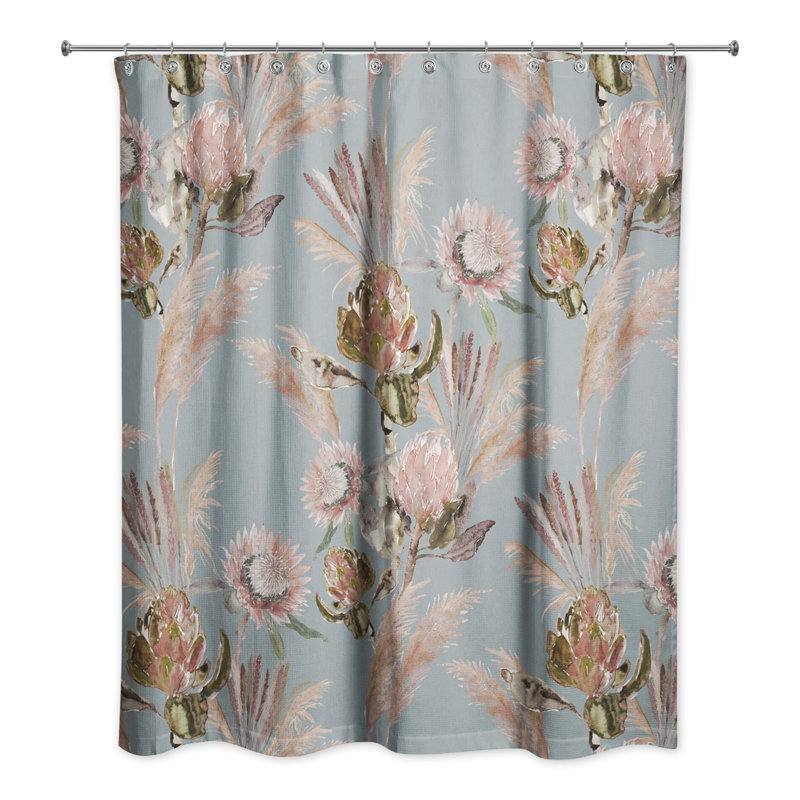 Rideau de douche simple en polyester Mizelle, Bleu