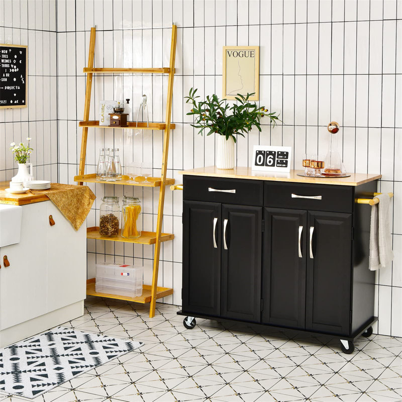 Aneta 106 cm W Kitchen Cart with, Black