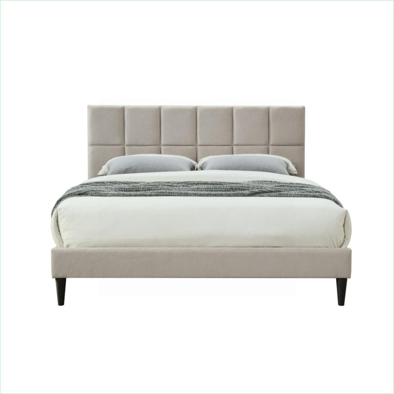 Upholstered King Size Bed In A Box, Square Headboard Design, Classic Gray With Integrated USB Charging, King
