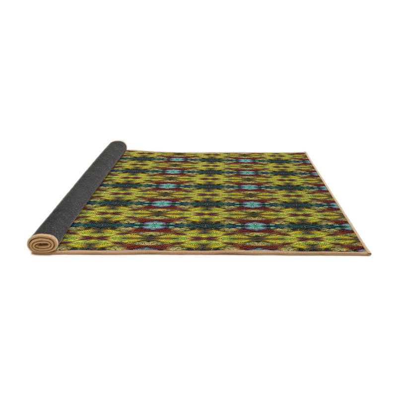 Tapis jaune/bleu/brun tissé à la machine, Rond 8 pi
