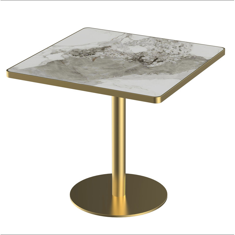 Table carrée bistro moderne tulipe 31,5 pouces avec plateau en faux marbre, facile à assembler, structure en métal robuste