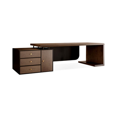 Nut-brown+Black Rectangular Solid Wood+Iron Executive Desk with drawers desk
