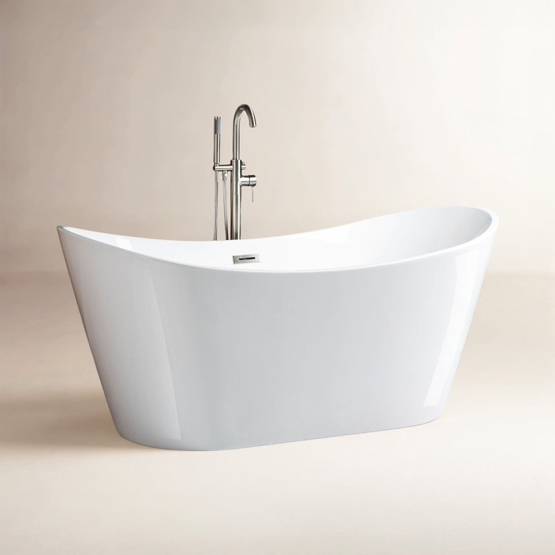 67'' x 32'' Freestanding Soaking Acrylic Bathtub, Brushed Nickel, White
