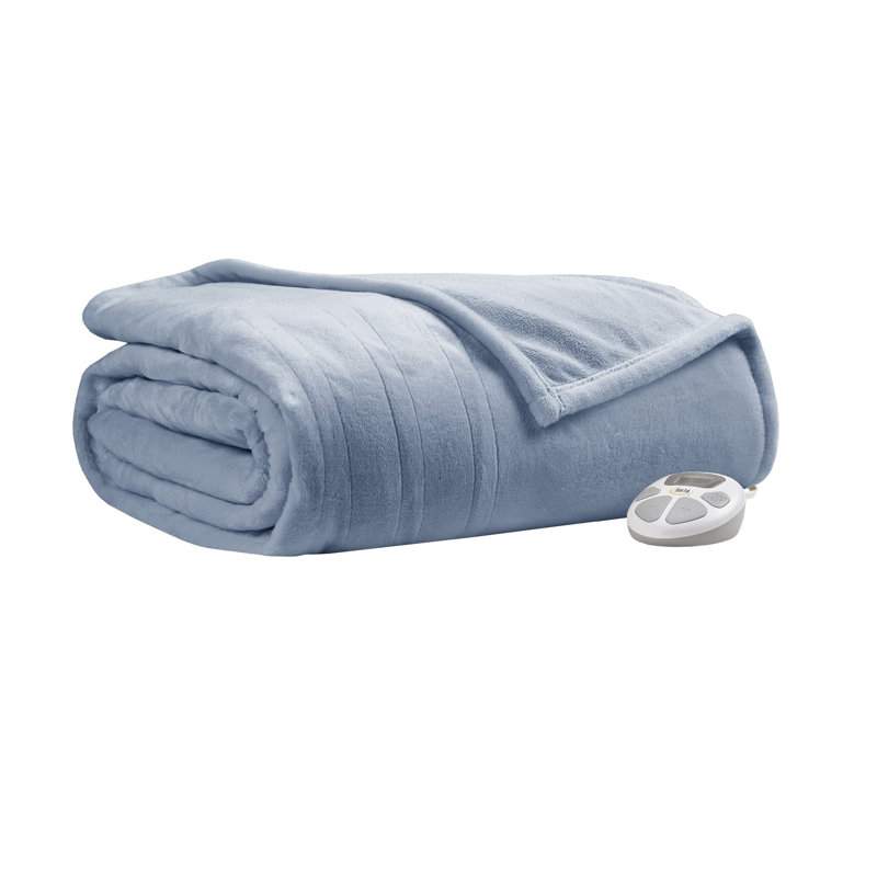 Serta Parsa Heated Plush Blanket, Lit double, Bleu mer