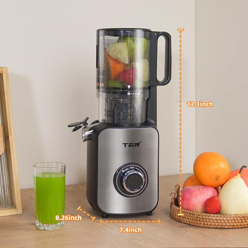 Juicer Machines, Cold Press Juicer With 4.8" Wide Chute, Slow Masticating For Whole Vegetables & Fruits, Black