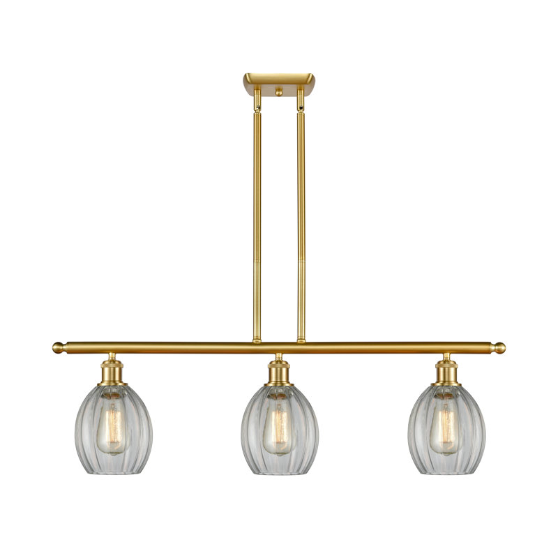Luminaire suspendu linéaire à 3 lumières pour îlot de cuisine Bolduc, Transparent, Ampoule DEL 6 watts Vinage, Cuivre antique