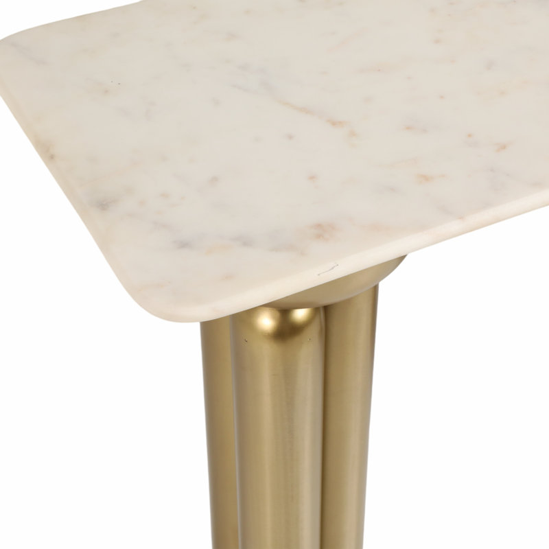 Modern Glam Console Table with Marble Top and Dual Column Metal Iron Wood Base Structure