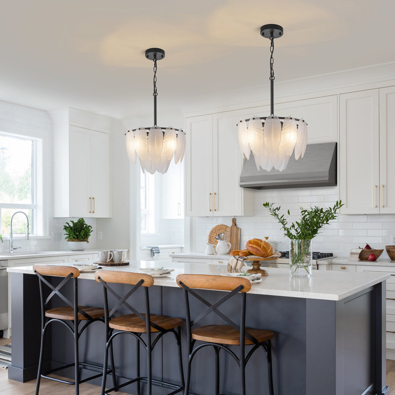 Paula 3-Light Dimmable Glass Feather Shaped Tiered Chandelier