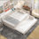 Grand lit plateforme tapissier grand avec USB et lit gigogne simple, beige (ancien SKU: DL000559AAA-1, ETA: 3,8)