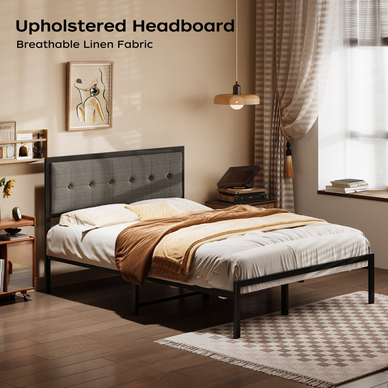  62.2''W Queen Bed Frame with Headboard, Heavy Duty Queen Platform Bed Frame,Contemporary Style, , High Load Capacity,No Box Spring Needed, No Wobble