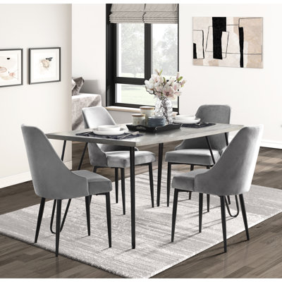 5pc Dining : Rectangular Velvet Chair And Metal Table Frame 4 Side Chairs For Modern Home