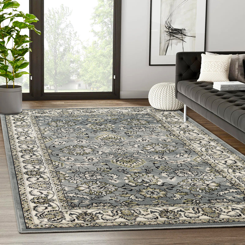Tapis à volutes florales traditionnelles pour l'intérieur Aalin, Rectangle 2 pi x 3 pi