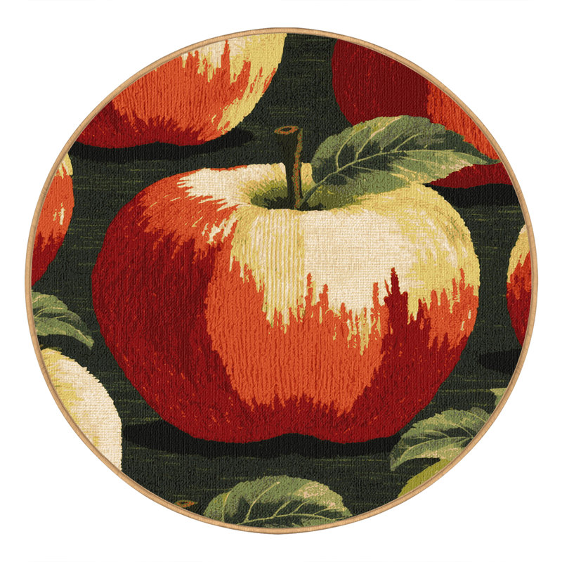  Washable Apple Honeycrisp Fruits Area Rug, Round 3'