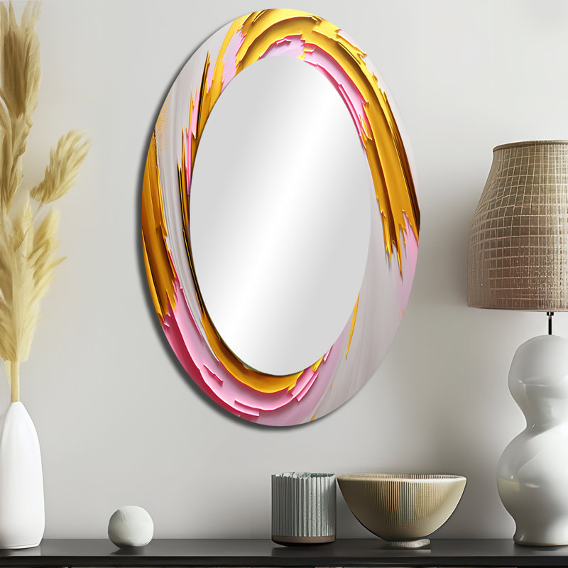 Aquarelle abstraite rose I - décor de miroir mural ovale rose, 36 po x 24 po