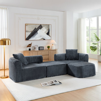 Canapé modulaire 114 po avec méridienne en forme de L, canapé modulaire avec repose-pieds mobile 114 po, canapé-lit pour salon, sans assemblage requis, gris