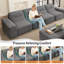 Ensemble de canapé modulaire moderne en chenille de 143,7 po - Canapé modulaire capitonné avec repose-pieds, méridienne et chaise d'appoint, siège profond, sans assemblage-200785306
