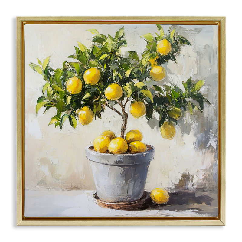 Cadre flottant Falling Lemon Tree, design par Tina LeCour, Cadre flottant métallique doré, H 18 po x l 18 po