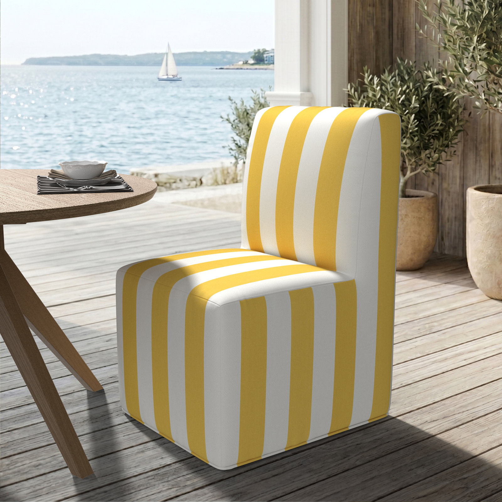 Eliana Sunbrella® Patio Side Chair, Sail Away Sunflower with Cabana Stripe