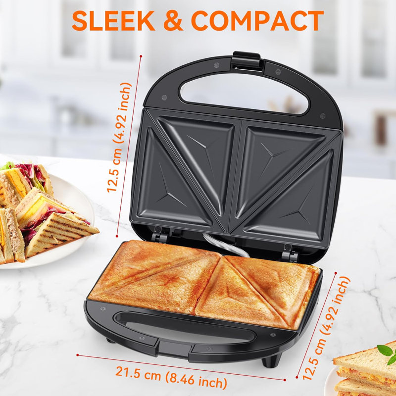 Machine à sandwich OSTBA, machine à fromage grillé 2 tranches avec plaques triangulaires antiadhésives, voyants lumineux, poignée froide au toucher, facile à nettoyer et à ranger, 750 W