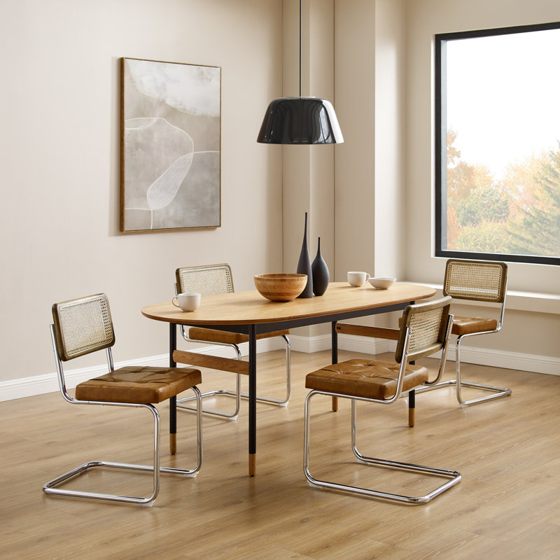 Lidda Tufted Upholstered Dining Side Chair with Cane Rattan Back, Yellow Brown