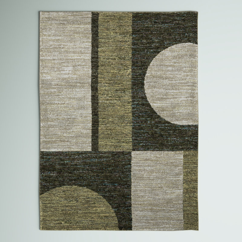 Tapis abstrait ivoire / vert / brun Sisemore, Rectangle 5 pi 3 po x 7 pi 3 po