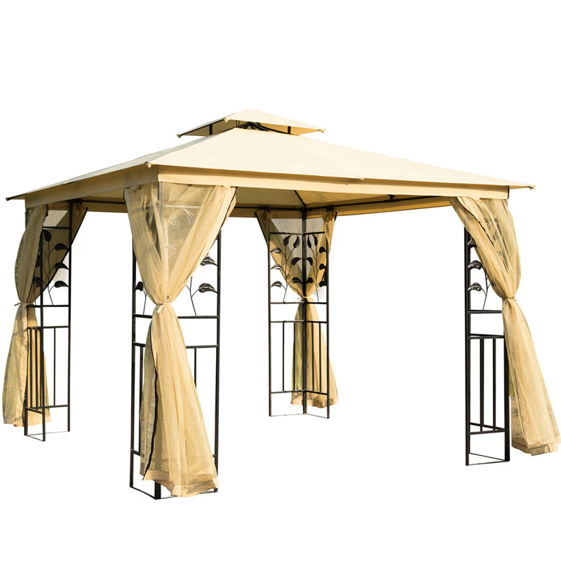 Auvent 10 'X avec structure en métal et motif d'arbre, beige pour le jardin, la pelouse, la cour en beige, améliorant les espaces de vie extérieurs