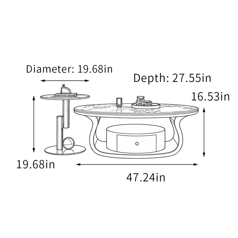 Ensemble de tables basses Modern avec base en acier inoxydable, H 16,53 po x L 47,24 po x l 27,55 po, Argent argent