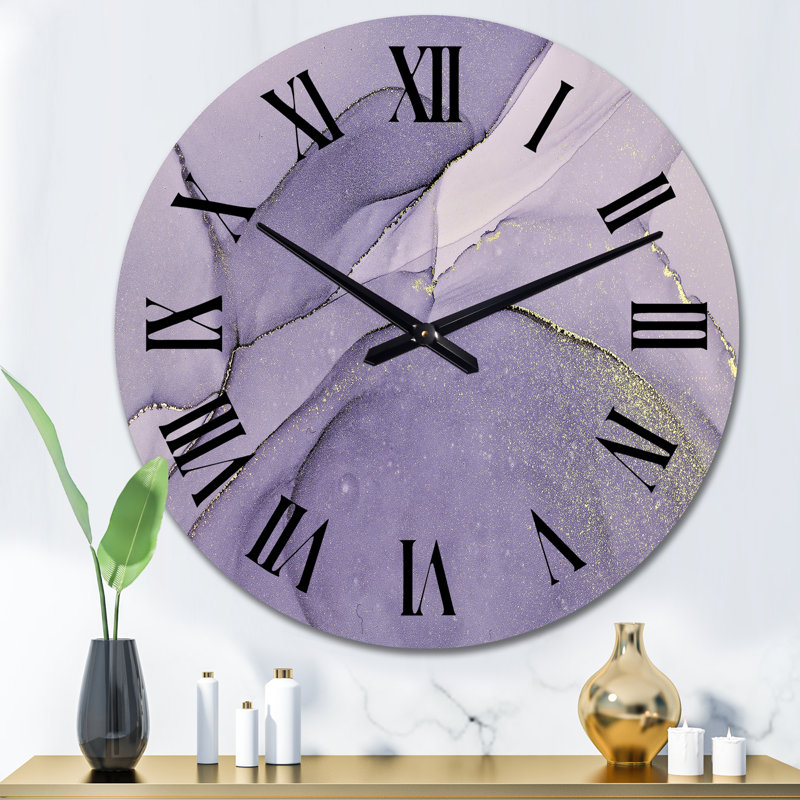 Horloge murale moderne mauve et grise liquide, Surdimensionné