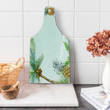 Ambesonne Tropical Tempered Glass Cutting Board Frame Style Palm Trees Multicolor