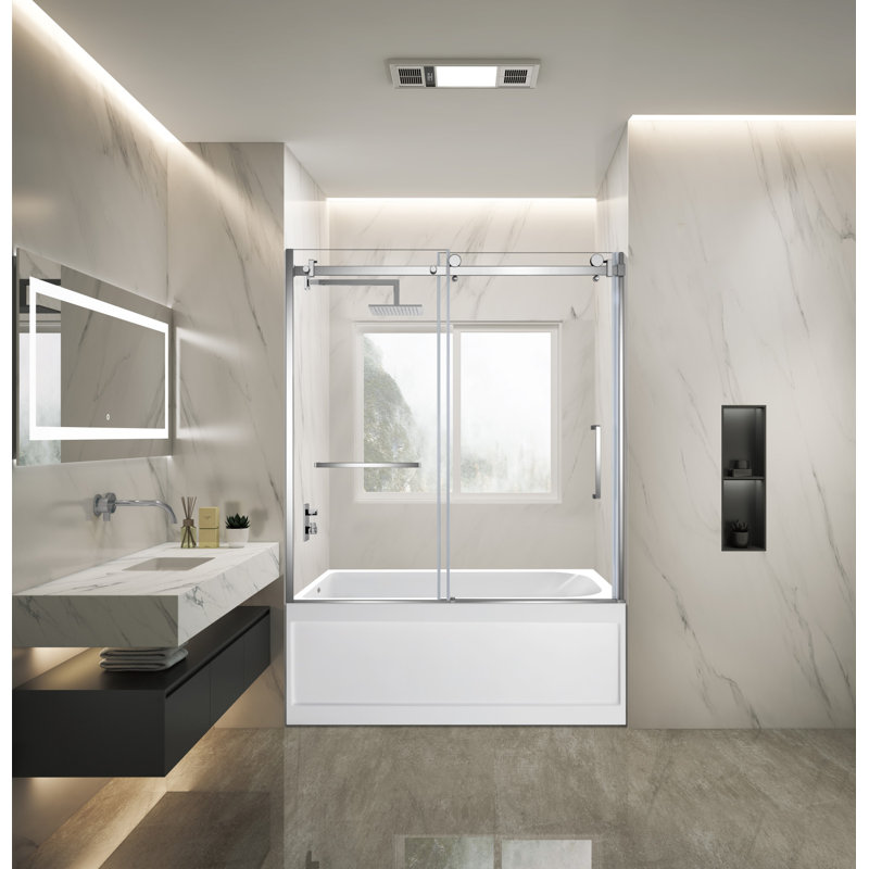Kingston Brass 60-Inch Acrylic Rectangular 3-Wall Anti-Skid Alcove Tub With Tub Door, Drain, Left, Polished Chrome