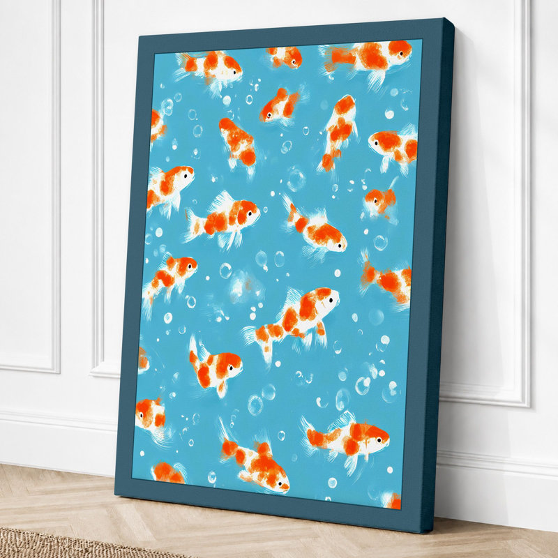 Dancing Goldfish Tropical - Print, 24x16 - 61.0 x 40.6 cm, Teal Border