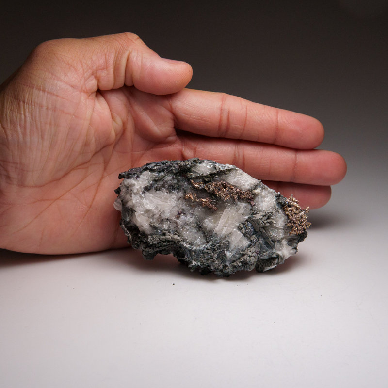 Silver On Calcite Crystal Cluster  Matrix From Bouismas Mine, Zagora, Morocco