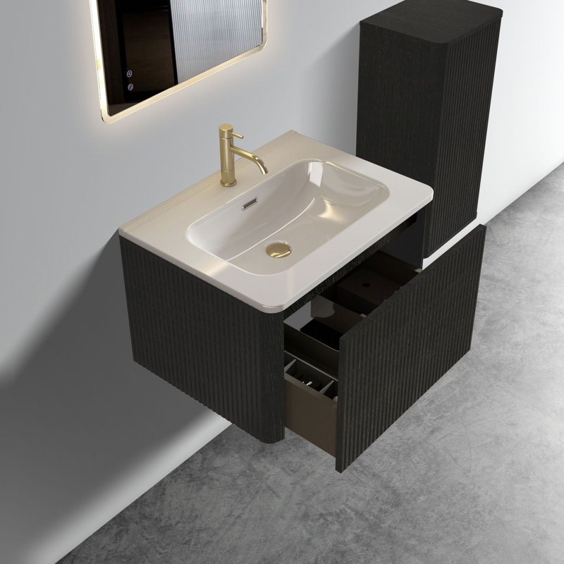 Meuble-lavabo 24 po avec lavabo en céramique, Noir