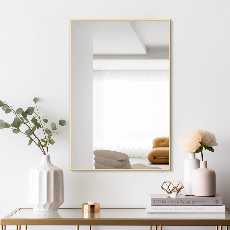 Élégant miroir rectangulaire encadré en aluminium pour salle de bain, chambre à coucher, Doré, 30 po x 20 po
