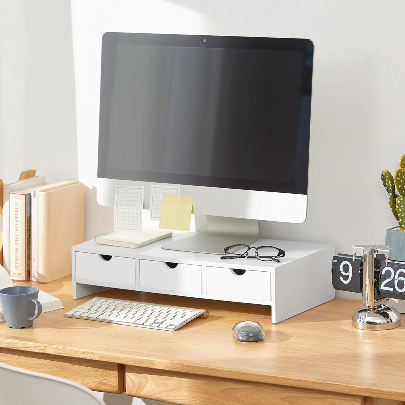 Islais Wood Monitor Stand, White