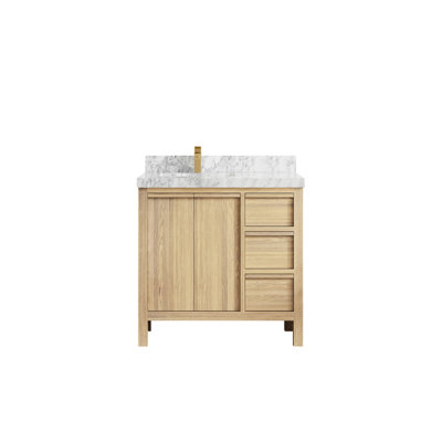 Elizabeth White Oak 36 In. W X 22 In. D Left Offset Sink Bathroom Vanity With 2 In. Carrara Marble