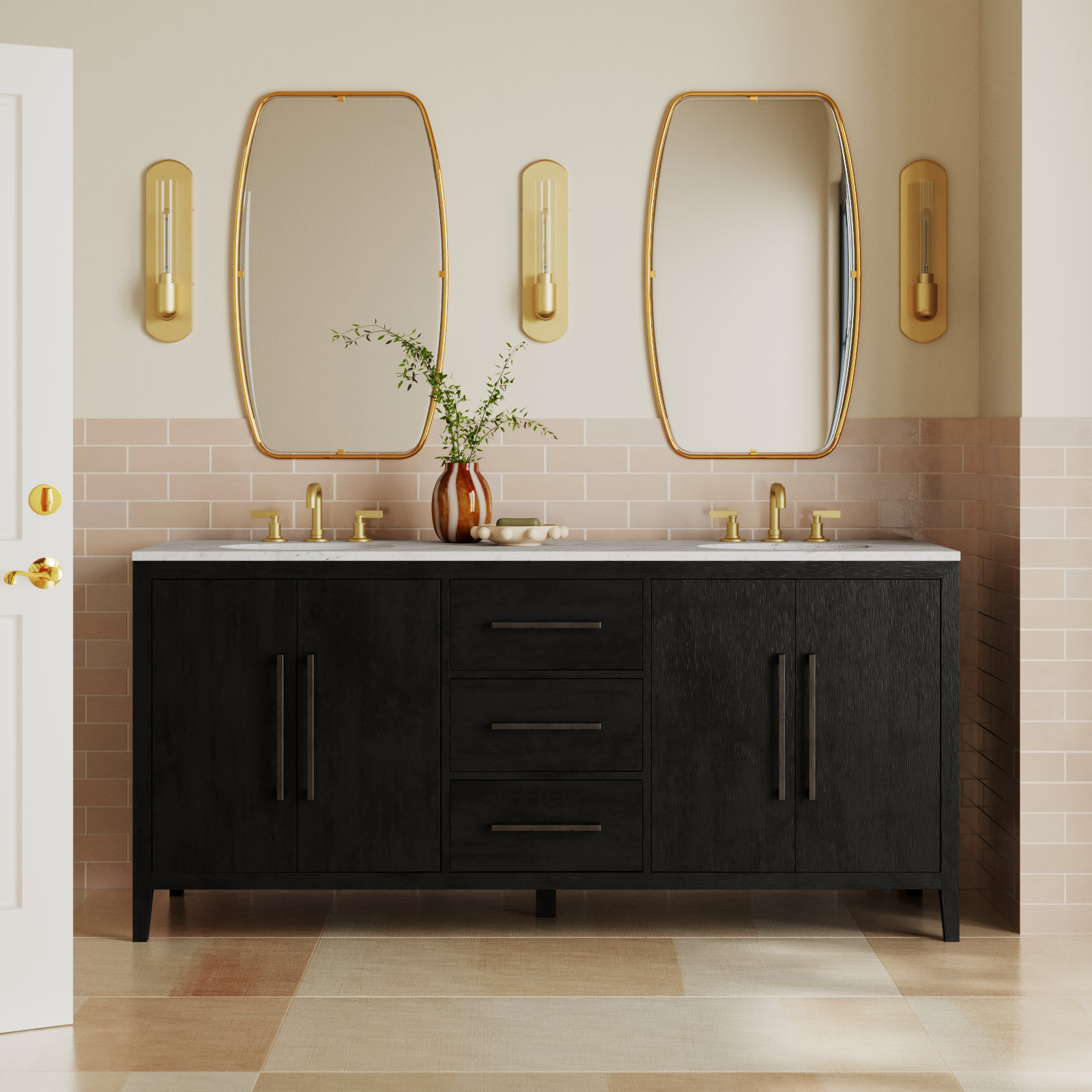 Alsup 72" Acacia Double Bathroom Vanity, Wire Brushed Dark Oak