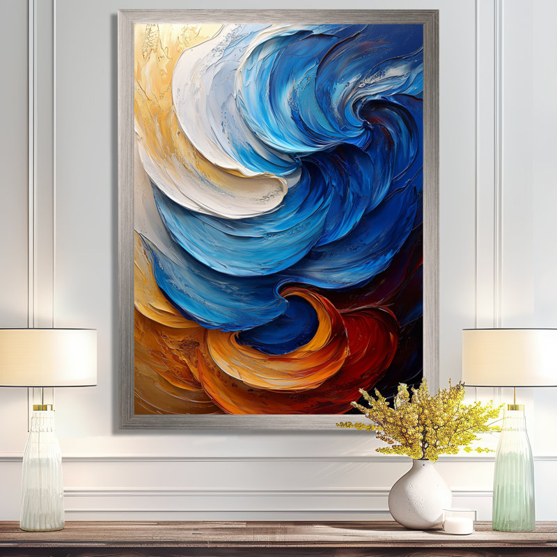 Nunding - Art mural abstrait, salon, Silver, 40" H x 30" W, Framed Print without Mat