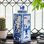 20" Blue & White Square Fu Dog Jar