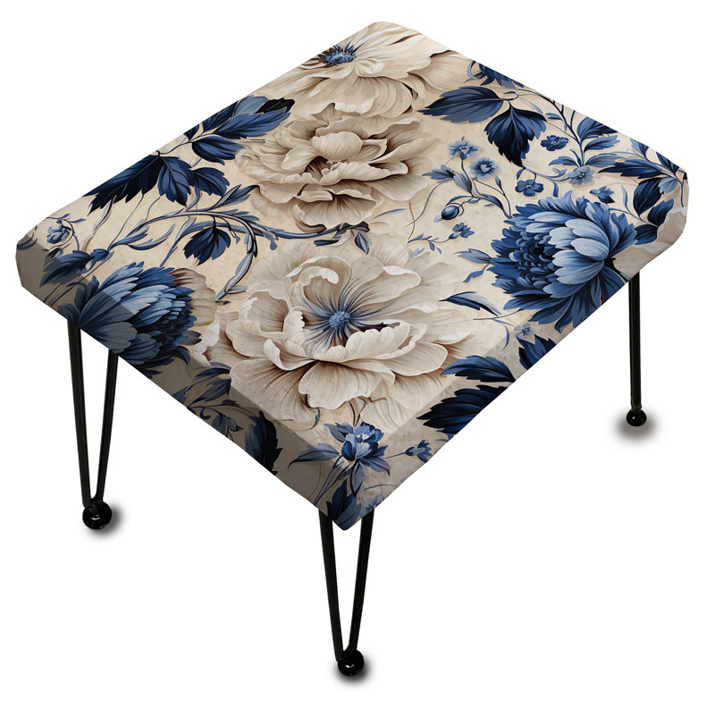 Repose-pieds rectangulaire bleu à motif floral victorien IV