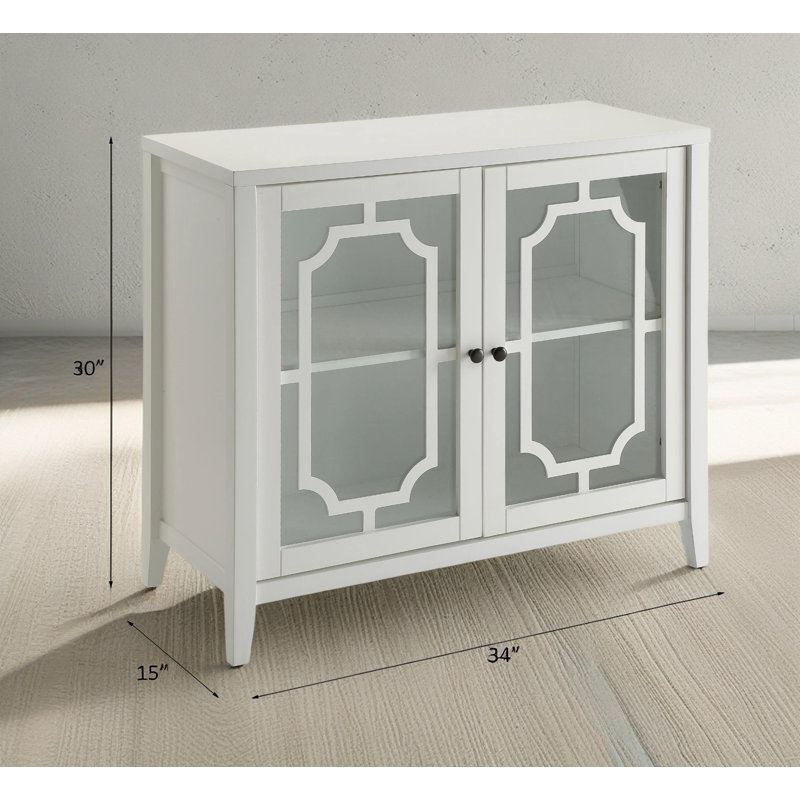 Console blanche en bois avec portes doubles en verre - Conception élégante pour un rangement polyvalent